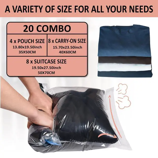 Alt view image 3 of 7 - Compression Bags for Travel - Travel Essentials - 20 Pack Space Saver Bags - No Vacuum Needed - Compression Packing Bags for Cruise Accessories