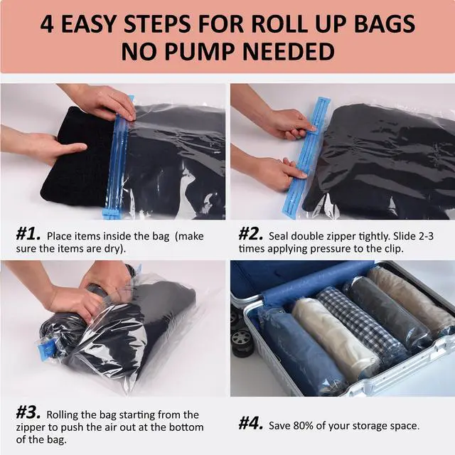 Alt view image 6 of 7 - Compression Bags for Travel - Travel Essentials - 20 Pack Space Saver Bags - No Vacuum Needed - Compression Packing Bags for Cruise Accessories