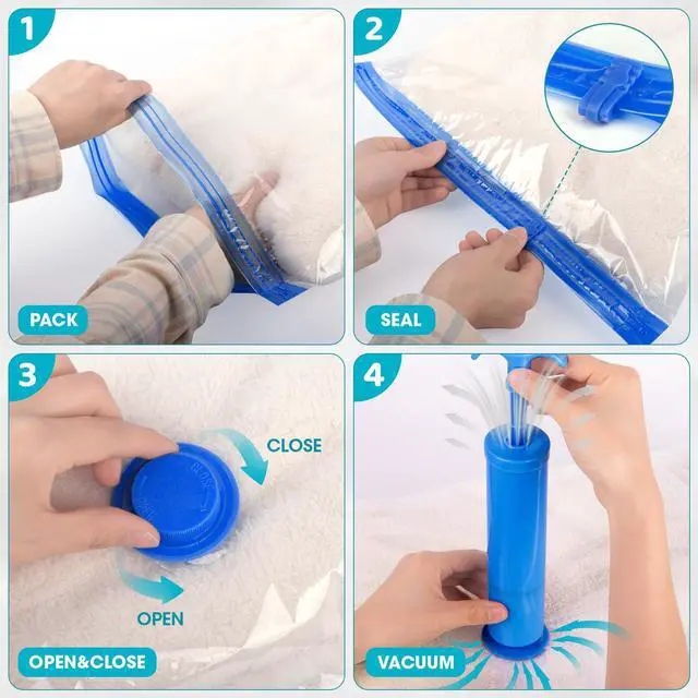 Alt view image 4 of 6 - Vacuum Storage Bags with Hand Pump, 12 Large Compression Space Saver Vacuum Seal Bags for Clothing, Travel, Luggage, Comforters, Blankets, Pillows, Bedding, Duvets