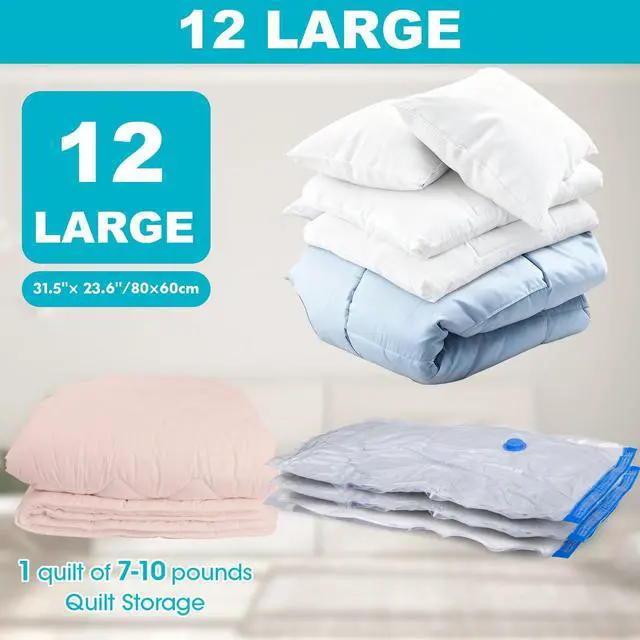 Alt view image 5 of 6 - Vacuum Storage Bags with Hand Pump, 12 Large Compression Space Saver Vacuum Seal Bags for Clothing, Travel, Luggage, Comforters, Blankets, Pillows, Bedding, Duvets