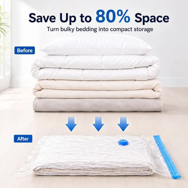 Alt view image 3 of 7 - Jumbo Vacuum Storage Bags, 39 x 31 in, X-Large Space Saver Bags, 8 Pack with Hand Pump for Comforters, Blankets, Bedding, and Clothes