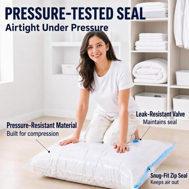 Alt view image 6 of 7 - Jumbo Vacuum Storage Bags, 39 x 31 in, X-Large Space Saver Bags, 8 Pack with Hand Pump for Comforters, Blankets, Bedding, and Clothes