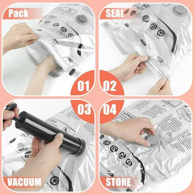 Alt view image 2 of 6 - Vacuum Storage Bags 6 Pack Medium - Space Saver Bags for Comforters, Blankets, Clothes with Hand Pump - Compression Sealer Bags for Travel, Luggage, Moving, Closet Organization.