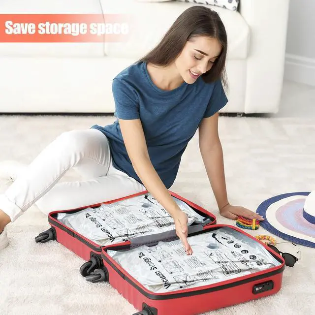 Alt view image 4 of 6 - Vacuum Storage Bags 6 Pack Medium - Space Saver Bags for Comforters, Blankets, Clothes with Hand Pump - Compression Sealer Bags for Travel, Luggage, Moving, Closet Organization.