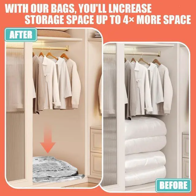 Alt view image 5 of 6 - Vacuum Storage Bags 6 Pack Medium - Space Saver Bags for Comforters, Blankets, Clothes with Hand Pump - Compression Sealer Bags for Travel, Luggage, Moving, Closet Organization.