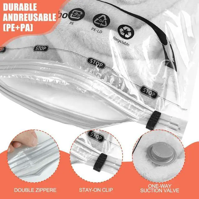 Alt view image 6 of 6 - Vacuum Storage Bags 6 Pack Medium - Space Saver Bags for Comforters, Blankets, Clothes with Hand Pump - Compression Sealer Bags for Travel, Luggage, Moving, Closet Organization.