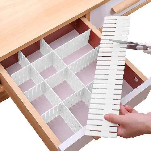Main image of Drawer Divider Adjustable DIY Storage Organizer Separator for Tidying Clutter Cutlery Underwear Socks Clothes Dresses Desk & Box in Kitchen Bathroom Bedroom Office (Cut at Will)