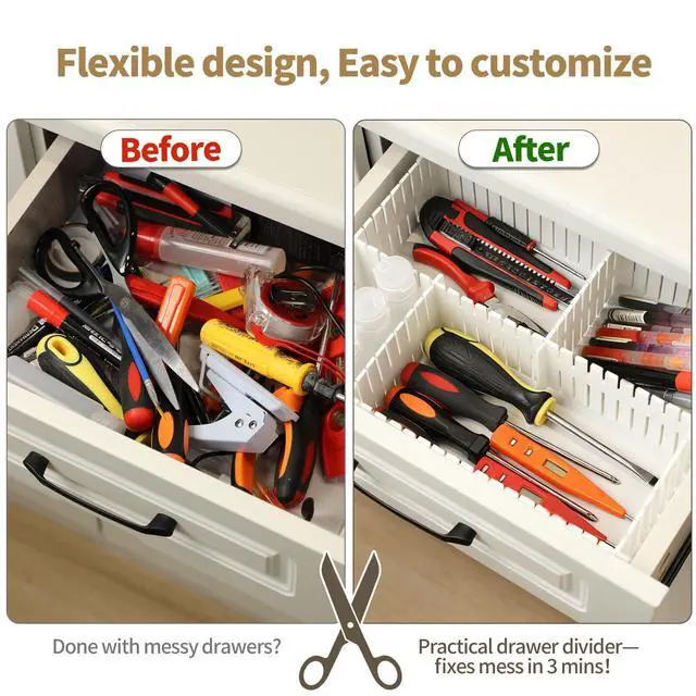 Alt view image 3 of 7 - Drawer Divider Adjustable DIY Storage Organizer Separator for Tidying Clutter Cutlery Underwear Socks Clothes Dresses Desk & Box in Kitchen Bathroom Bedroom Office (Cut at Will)