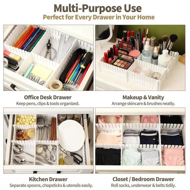 Alt view image 4 of 7 - Drawer Divider Adjustable DIY Storage Organizer Separator for Tidying Clutter Cutlery Underwear Socks Clothes Dresses Desk & Box in Kitchen Bathroom Bedroom Office (Cut at Will)