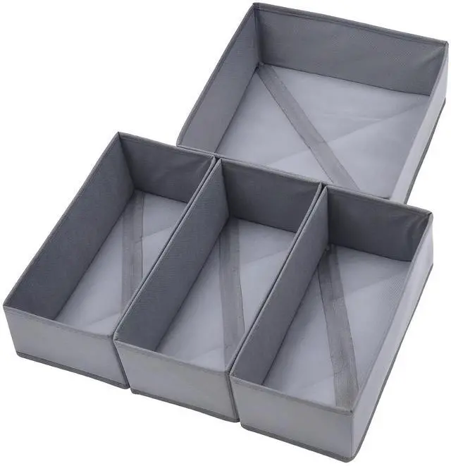 Main image of Drawer Organizer Set of 4- Fabric Storage Bins for Clothes, Underwear, Socks & Bras - 11" Dresser Dividers for Bedroom Closet