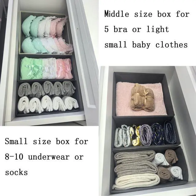 Alt view image 5 of 7 - Drawer Organizer Set of 4- Fabric Storage Bins for Clothes, Underwear, Socks & Bras - 11" Dresser Dividers for Bedroom Closet