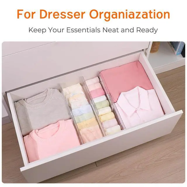 Alt view image 4 of 7 - 4 Pack 4" High Drawer Dividers for Clothes, 10.2"-16.5" Expandable Dresser Drawer Organizers, Adjustable Plastic Clear Drawer Separators for Kitchen, Baby Clothing, Socks, Underwear, Bedroom