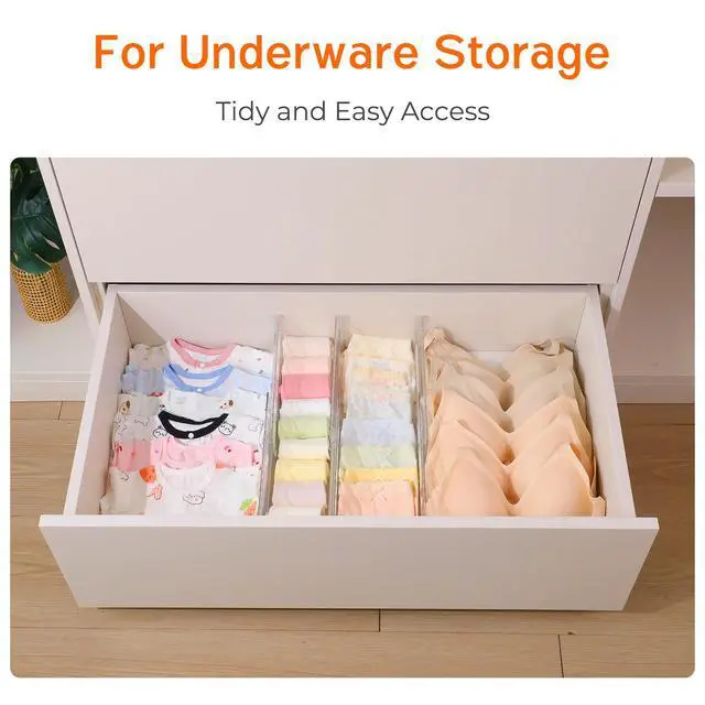 Alt view image 5 of 7 - 4 Pack 4" High Drawer Dividers for Clothes, 10.2"-16.5" Expandable Dresser Drawer Organizers, Adjustable Plastic Clear Drawer Separators for Kitchen, Baby Clothing, Socks, Underwear, Bedroom