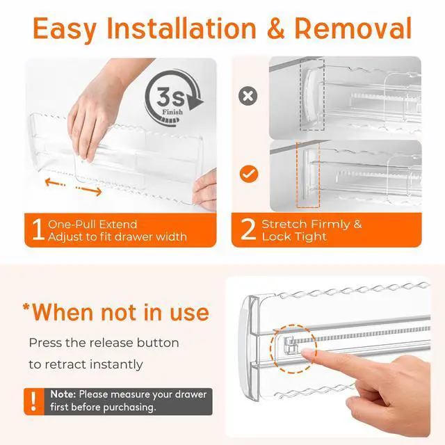 Alt view image 6 of 7 - 4 Pack 4" High Drawer Dividers for Clothes, 10.2"-16.5" Expandable Dresser Drawer Organizers, Adjustable Plastic Clear Drawer Separators for Kitchen, Baby Clothing, Socks, Underwear, Bedroom