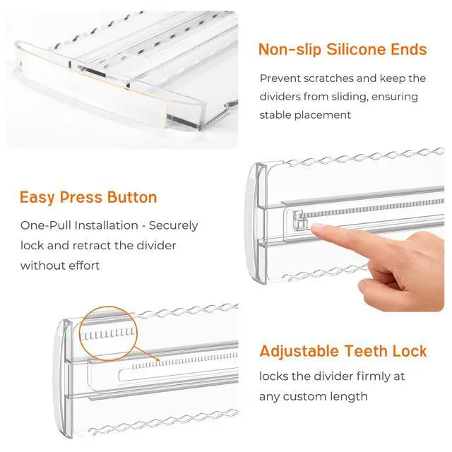 Alt view image 7 of 7 - 4 Pack 4" High Drawer Dividers for Clothes, 10.2"-16.5" Expandable Dresser Drawer Organizers, Adjustable Plastic Clear Drawer Separators for Kitchen, Baby Clothing, Socks, Underwear, Bedroom