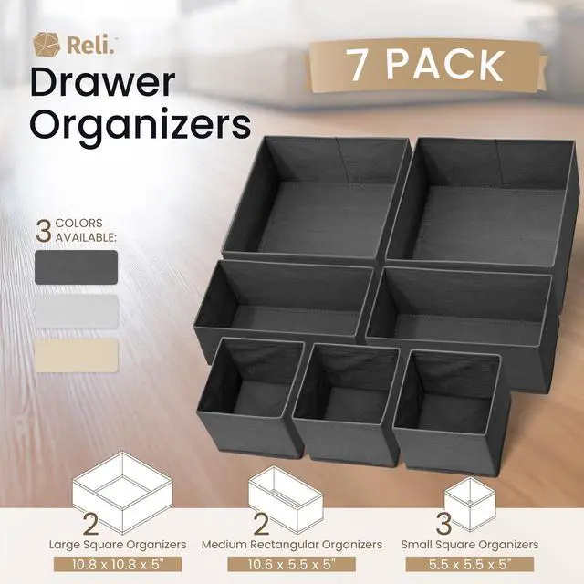 Alt view image 2 of 7 - Drawer Organizers (7 Pack) | Storage Dividers, Dresser Dividers & Organization Bins for Clothes, Baby Nursery | Foldable Fabric Drawer Containers for Bras, Socks, Underwear (Gray)