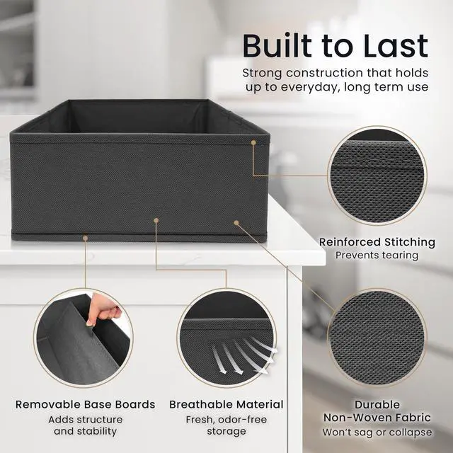 Alt view image 4 of 7 - Drawer Organizers (7 Pack) | Storage Dividers, Dresser Dividers & Organization Bins for Clothes, Baby Nursery | Foldable Fabric Drawer Containers for Bras, Socks, Underwear (Gray)