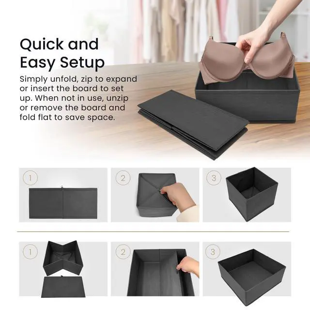 Alt view image 5 of 7 - Drawer Organizers (7 Pack) | Storage Dividers, Dresser Dividers & Organization Bins for Clothes, Baby Nursery | Foldable Fabric Drawer Containers for Bras, Socks, Underwear (Gray)