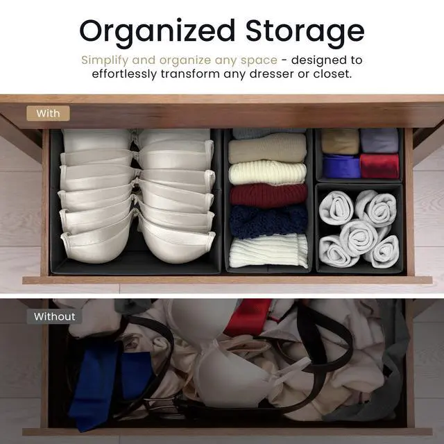 Alt view image 7 of 7 - Drawer Organizers (7 Pack) | Storage Dividers, Dresser Dividers & Organization Bins for Clothes, Baby Nursery | Foldable Fabric Drawer Containers for Bras, Socks, Underwear (Gray)