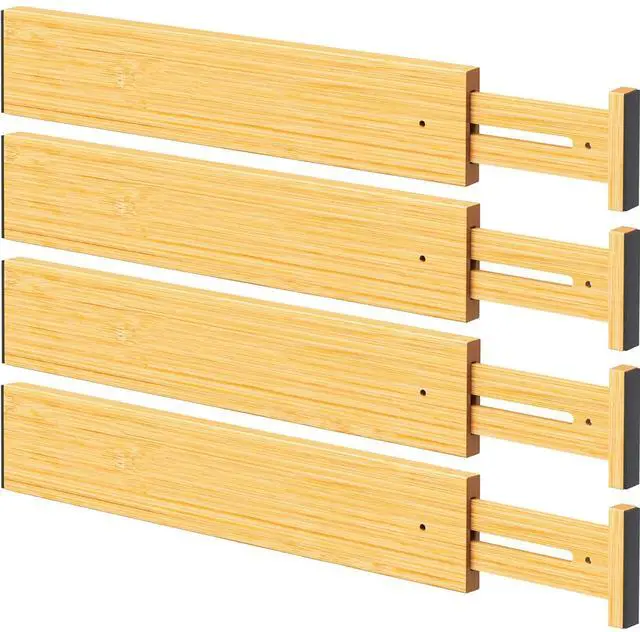 Main image of Bamboo Drawer Dividers, Adjustable Organizer for Kitchen & Bedroom, Expandable 17-22" Drawer Separators, 4-Pack