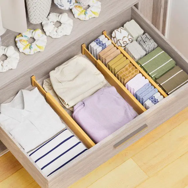Alt view image 4 of 7 - Bamboo Drawer Dividers, Adjustable Organizer for Kitchen & Bedroom, Expandable 17-22" Drawer Separators, 4-Pack