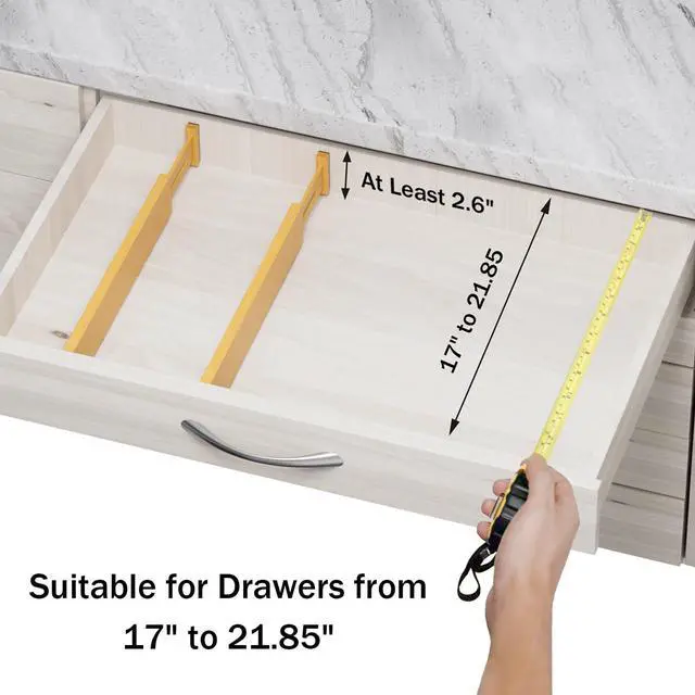 Alt view image 5 of 7 - Bamboo Drawer Dividers, Adjustable Organizer for Kitchen & Bedroom, Expandable 17-22" Drawer Separators, 4-Pack