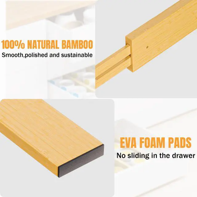 Alt view image 7 of 7 - Bamboo Drawer Dividers, Adjustable Organizer for Kitchen & Bedroom, Expandable 17-22" Drawer Separators, 4-Pack