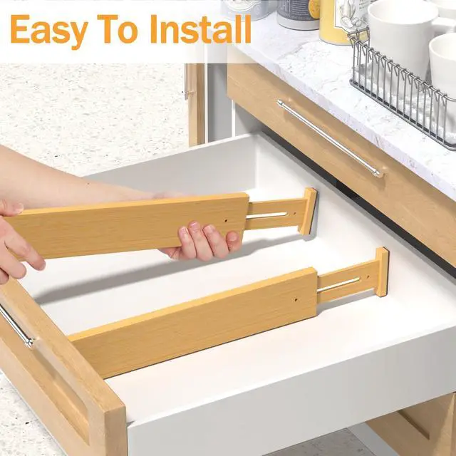 Alt view image 6 of 7 - Bamboo Drawer Dividers, Adjustable Organizer for Kitchen & Bedroom, Expandable 17-22" Drawer Separators, 4-Pack