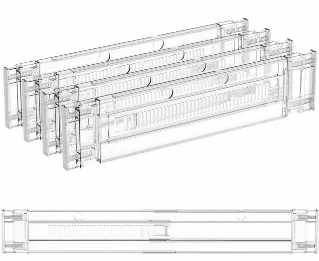 Main image of 4 Pack 3.2 Inch Shallow Acrylic Drawer Dividers for Clothes,Expandable Deep Dresser Dividers From 15 to 21'',Adjustable Drawer Separators for Dresser,Nursery and Baby Clothing,Sock,Underwear