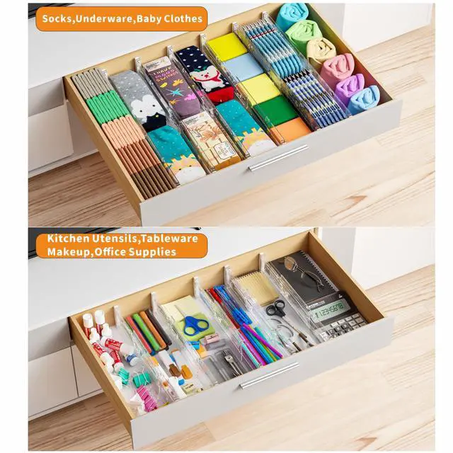 Alt view image 3 of 7 - 4 Pack 3.2 Inch Shallow Acrylic Drawer Dividers for Clothes,Expandable Deep Dresser Dividers From 15 to 21'',Adjustable Drawer Separators for Dresser,Nursery and Baby Clothing,Sock,Underwear