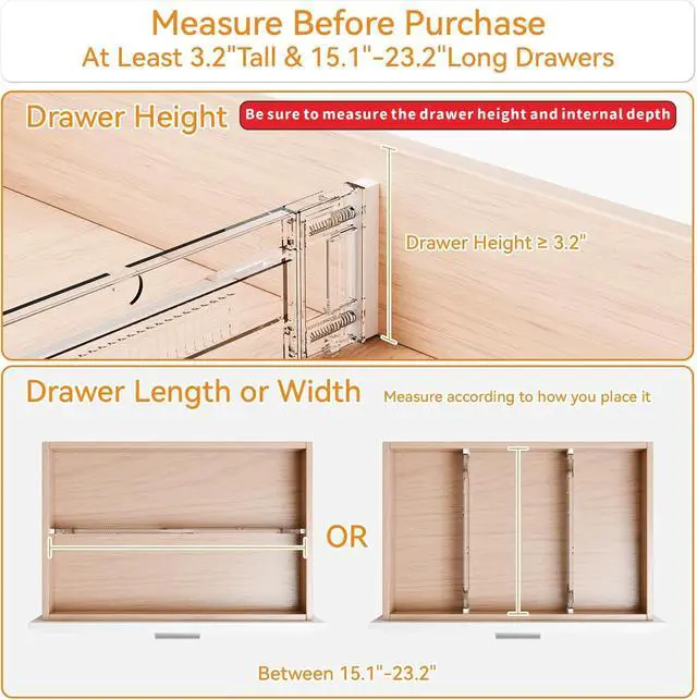 Alt view image 4 of 7 - 4 Pack 3.2 Inch Shallow Acrylic Drawer Dividers for Clothes,Expandable Deep Dresser Dividers From 15 to 21'',Adjustable Drawer Separators for Dresser,Nursery and Baby Clothing,Sock,Underwear