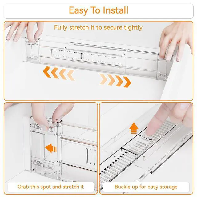 Alt view image 5 of 7 - 4 Pack 3.2 Inch Shallow Acrylic Drawer Dividers for Clothes,Expandable Deep Dresser Dividers From 15 to 21'',Adjustable Drawer Separators for Dresser,Nursery and Baby Clothing,Sock,Underwear