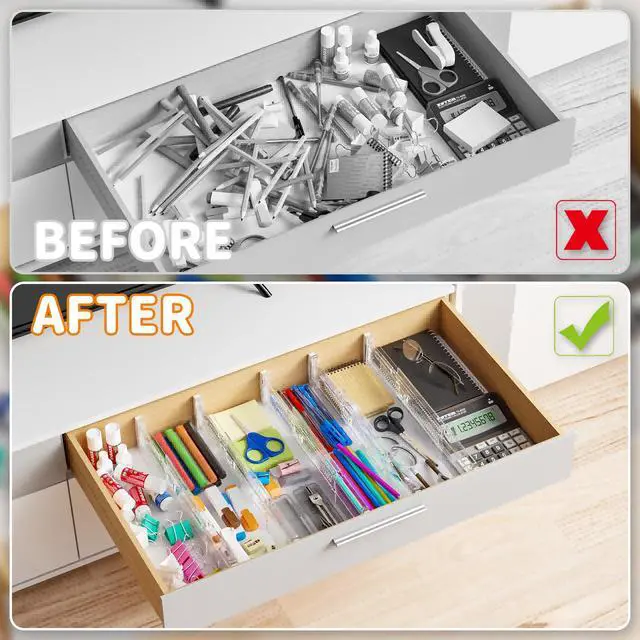 Alt view image 6 of 7 - 4 Pack 3.2 Inch Shallow Acrylic Drawer Dividers for Clothes,Expandable Deep Dresser Dividers From 15 to 21'',Adjustable Drawer Separators for Dresser,Nursery and Baby Clothing,Sock,Underwear