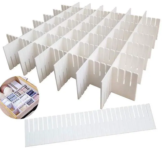 Main image of 12PCS DIY Plastic Grid Drawer Dividers,White Adjustable Sock Underwear Dresser Drawer Organizers Divider for Stationary Storage