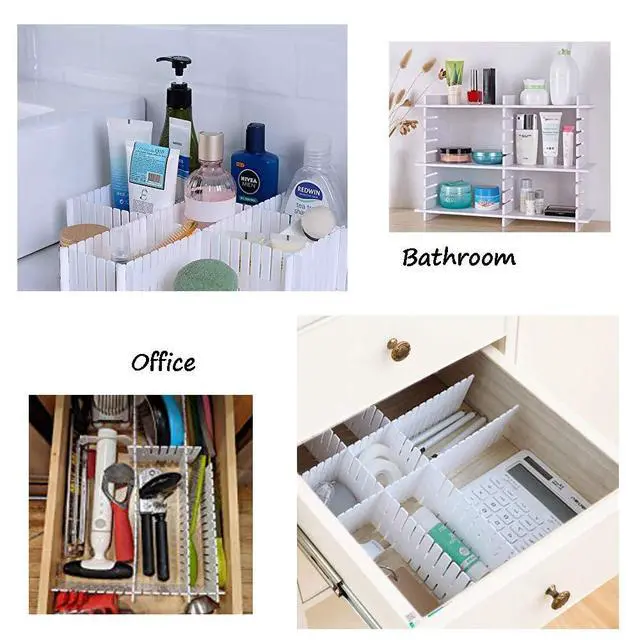 Alt view image 3 of 5 - 12PCS DIY Plastic Grid Drawer Dividers,White Adjustable Sock Underwear Dresser Drawer Organizers Divider for Stationary Storage
