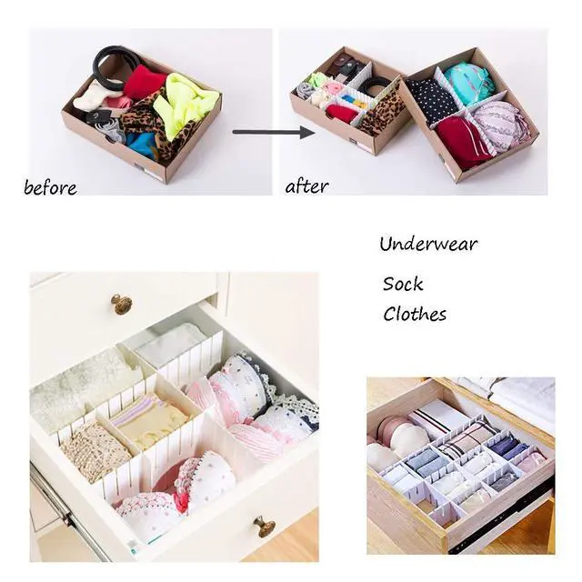 Alt view image 4 of 5 - 12PCS DIY Plastic Grid Drawer Dividers,White Adjustable Sock Underwear Dresser Drawer Organizers Divider for Stationary Storage