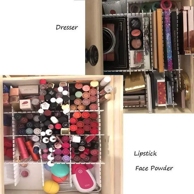 Alt view image 5 of 5 - 12PCS DIY Plastic Grid Drawer Dividers,White Adjustable Sock Underwear Dresser Drawer Organizers Divider for Stationary Storage