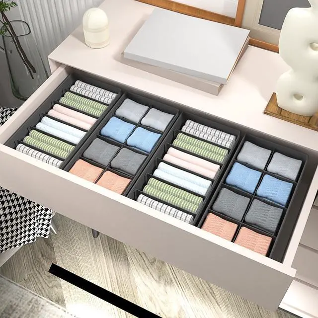 Alt view image 2 of 7 - 4 PACK Sock Underwear Drawer Organizer Dividers, Collapsible Cabinet Closet Storage Boxes for Clothes, Socks, Lingerie, Underwear, Tie, Belt,Bedroomedroom