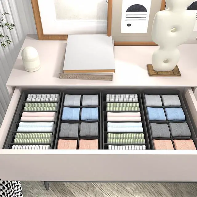 Alt view image 5 of 7 - 4 PACK Sock Underwear Drawer Organizer Dividers, Collapsible Cabinet Closet Storage Boxes for Clothes, Socks, Lingerie, Underwear, Tie, Belt,Bedroomedroom