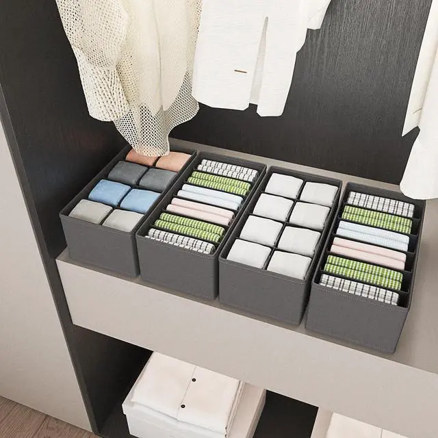 Alt view image 6 of 7 - 4 PACK Sock Underwear Drawer Organizer Dividers, Collapsible Cabinet Closet Storage Boxes for Clothes, Socks, Lingerie, Underwear, Tie, Belt,Bedroomedroom