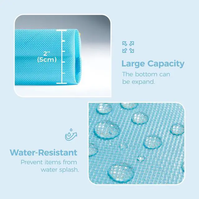 Alt view image 3 of 7 - Water-resistant Material Zipper Pouch, Mesh Zipper Bag for Storage, Travel, Office (Small, Blue)