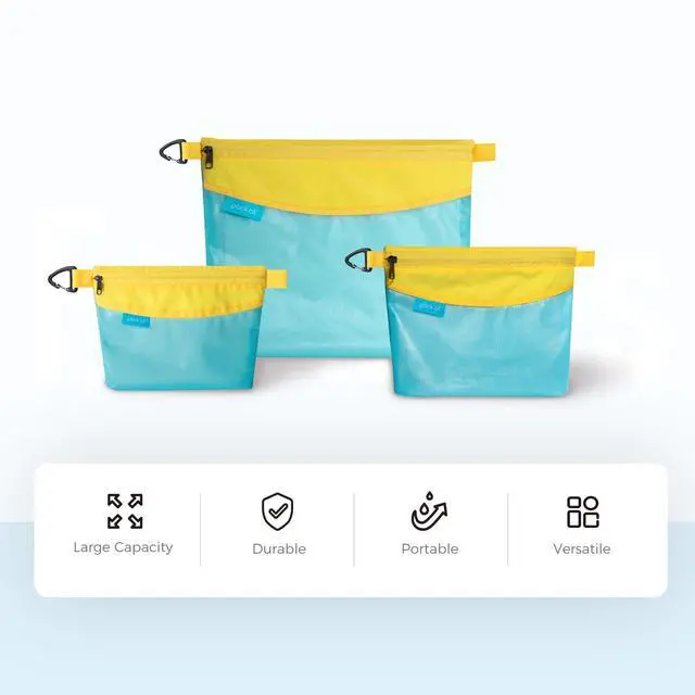 Alt view image 7 of 7 - Water-resistant Material Zipper Pouch, Mesh Zipper Bag for Storage, Travel, Office (Small, Blue)