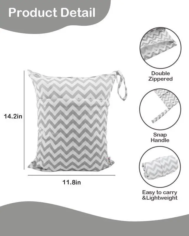 Alt view image 3 of 5 - BABY 2pcs Cloth Diaper Wet Dry Bags Waterproof Reusable with Two Zippered Pockets Travel Beach Pool Daycare Soiled Baby Items Yoga Gym Bag for Swimsuits or Wet Clothes