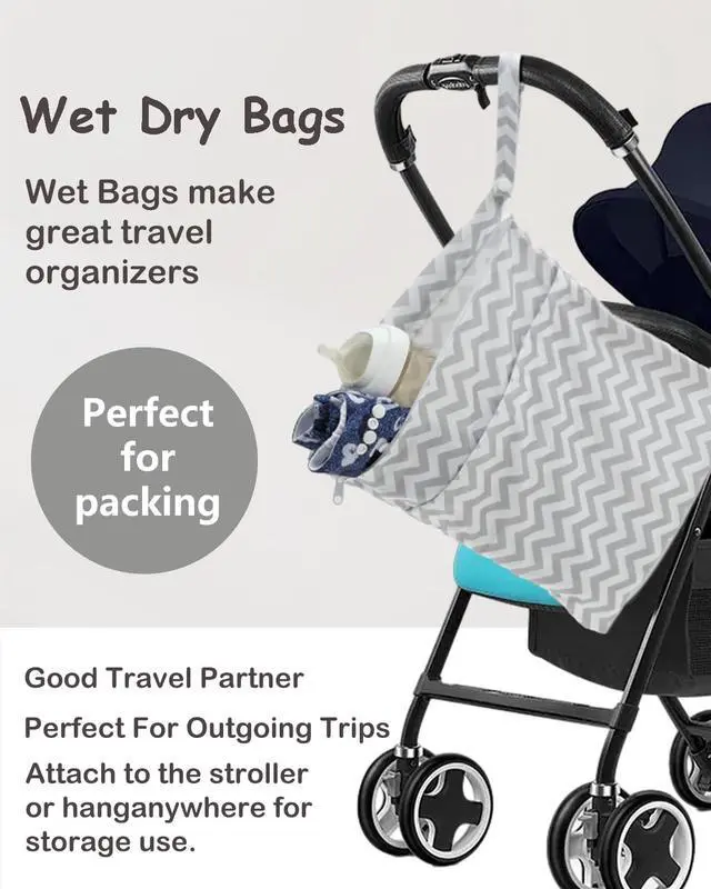 Alt view image 5 of 5 - BABY 2pcs Cloth Diaper Wet Dry Bags Waterproof Reusable with Two Zippered Pockets Travel Beach Pool Daycare Soiled Baby Items Yoga Gym Bag for Swimsuits or Wet Clothes