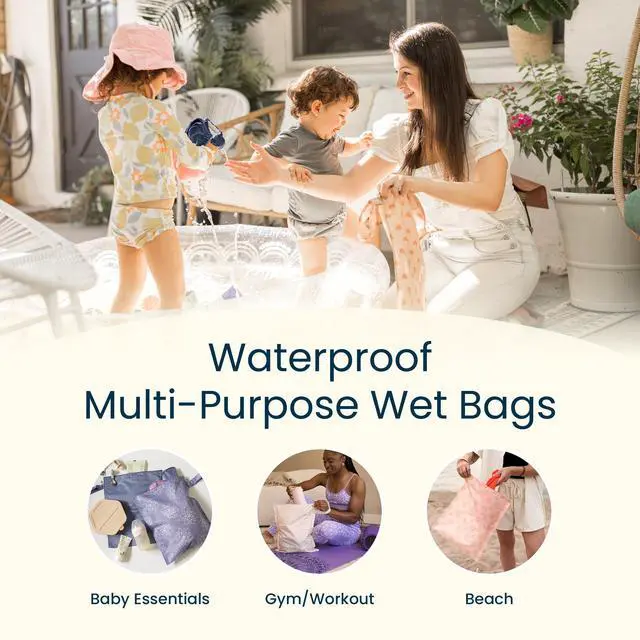 Alt view image 4 of 7 - Mess Proof Wet Bags | 2-Pack Reusable Waterproof Wet Bags for Swimsuits | Baby Clothes | Travel & Diaper Bag (Black, Green Checkers)