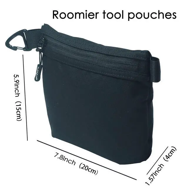 Alt view image 2 of 6 - Water-Resistant Zipper Pouch with Carabiner Clip, Small Nylon Multipurpose Travel Digital Cosmetics Toiletry Bag Tool Storage Pouch, Black