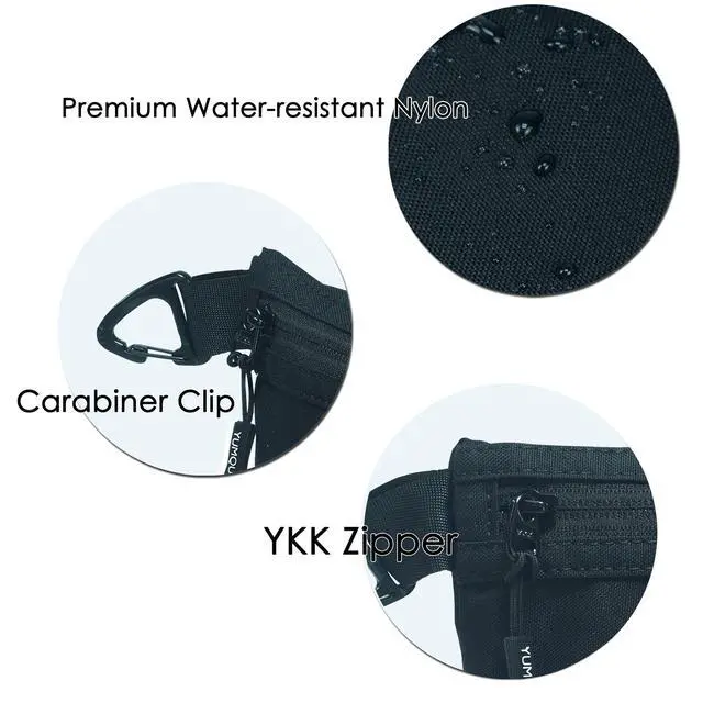 Alt view image 3 of 6 - Water-Resistant Zipper Pouch with Carabiner Clip, Small Nylon Multipurpose Travel Digital Cosmetics Toiletry Bag Tool Storage Pouch, Black