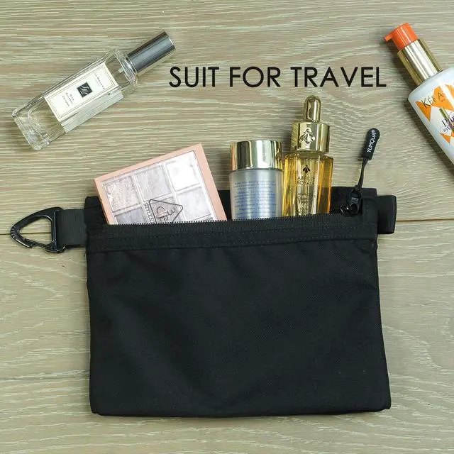 Alt view image 4 of 6 - Water-Resistant Zipper Pouch with Carabiner Clip, Small Nylon Multipurpose Travel Digital Cosmetics Toiletry Bag Tool Storage Pouch, Black