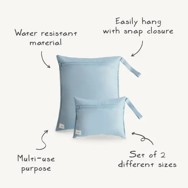 Alt view image 2 of 7 - Water Resistant Wet Bags | Large & Small Reusable Storage Bag for Baby Items and Travel | Zippered Pockets with Handle | Machine Washable, Set of 2 (Pastel Blooms)