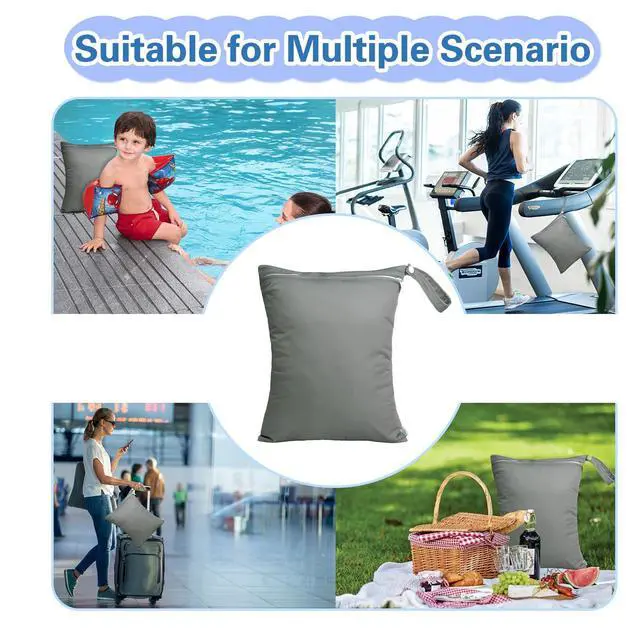 Alt view image 4 of 7 - Waterproof Wet Dry Bag for Swimsuit, Reusable Bag for Travel, Food Storage, Stroller, Daycare, Baby Diapers, Yoga, Beach, Pool, Wet Clothes-Black